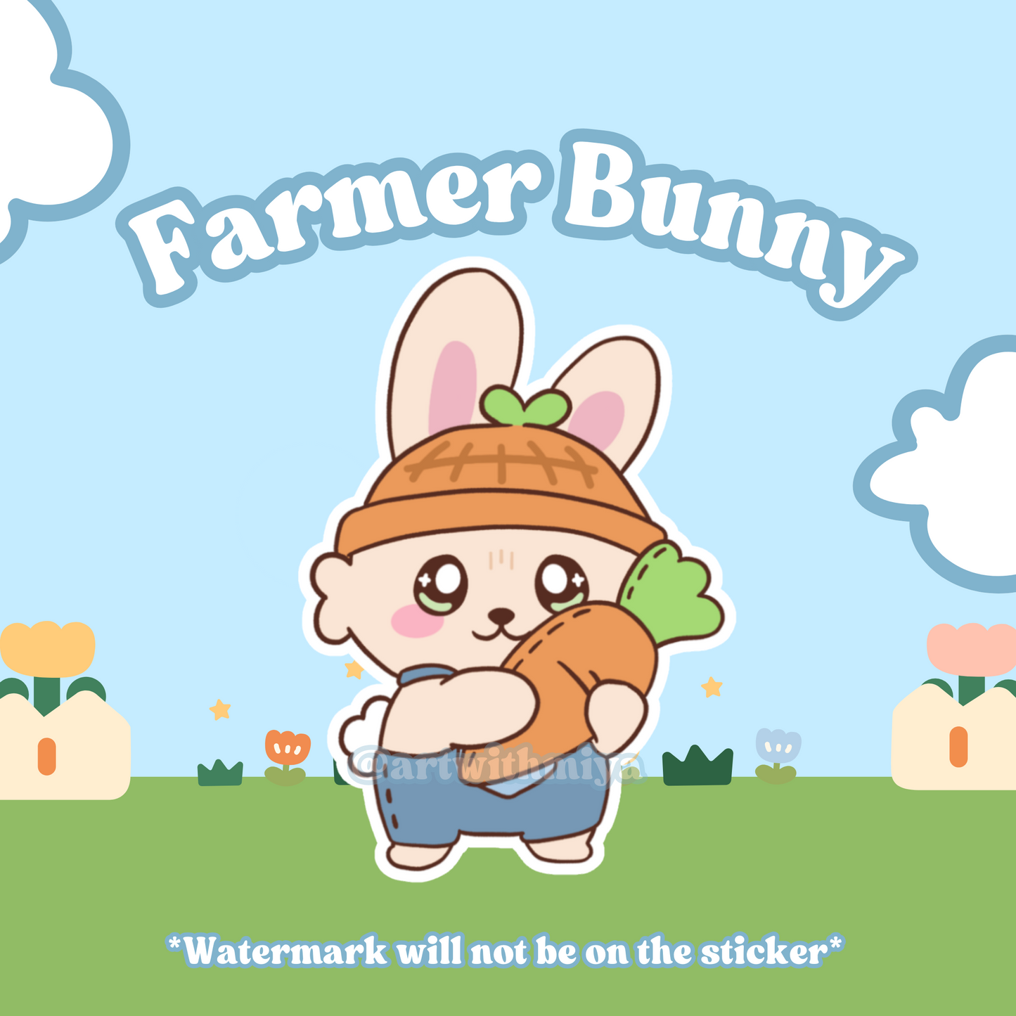 Cute Farmer Bunny Vinyl Sticker!