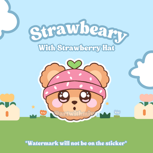 Strawbeary Wearing A Strawberry Hat! Vinyl Sticker