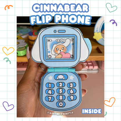 Mini CinnaBear Cardboard Flip Phone